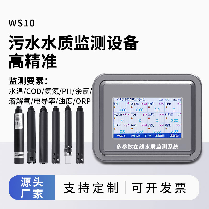 污水水質(zhì)監(jiān)測參數(shù)（水溫、COD、氨氮、ph、余氯、溶解氧、電導率、濁度、orp）